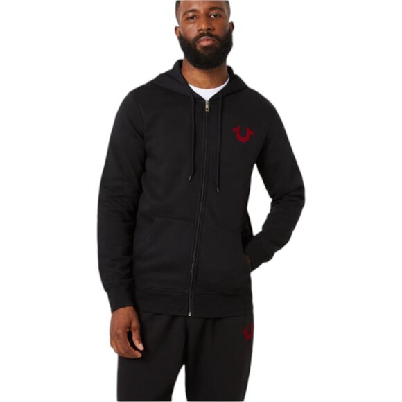 True Religion 2 Piece Fleece Sweatsuit Tracksuit Hoodie Joggers Red Velvet NEW - Picture 2 of 11